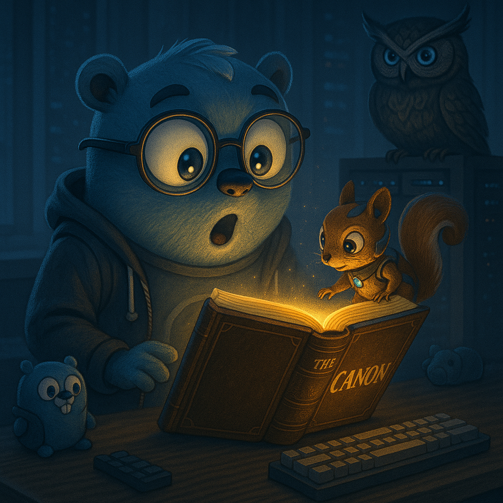 Blue gopher, Le Auditor, Scout-nut reading book about canon